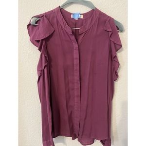 Side Stitch Womens Long Sleeve Fushia Button Up Cut Out Shoulder Size S